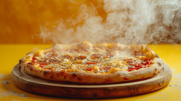 Close-up de pizza quente em fundo amarelo conceito de fast food