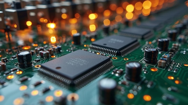 Close-up de placa de circuito eletrônico Tecnologia de hardware eletrônico Chip digital de placa-mãe