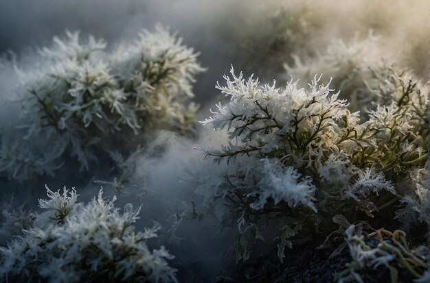 Close Up de plantas cobertas de neve Inteligência Artificial Gerativa