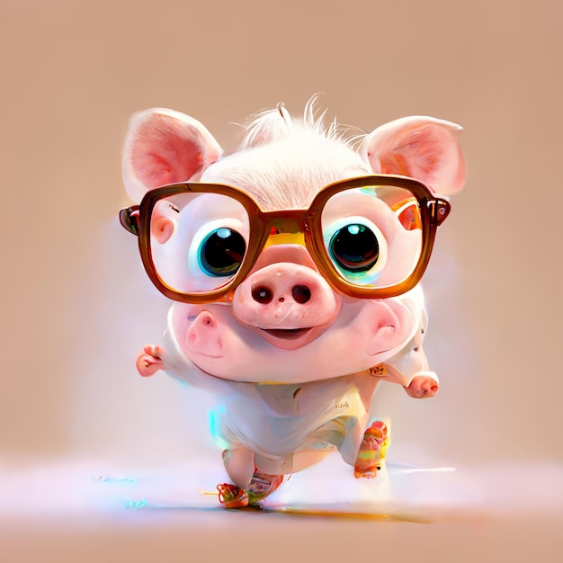 Close-up de porquinho usando óculos e camisa branca generativa ai