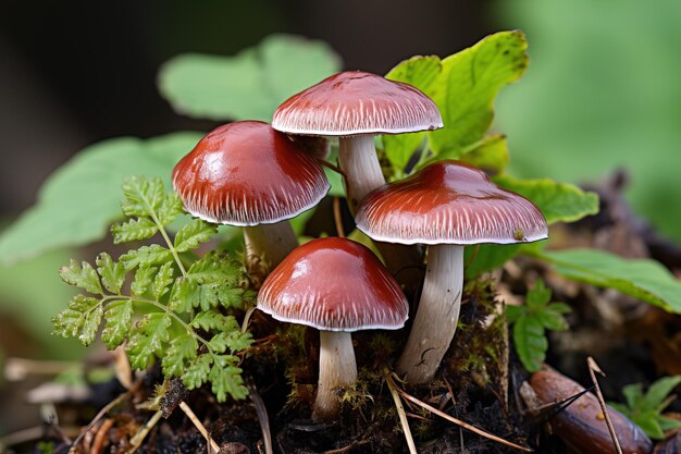 Close-up de quatro cogumelos mágicos "Psilocybe Azurescensquot" no chão Psilocybin Psilocin