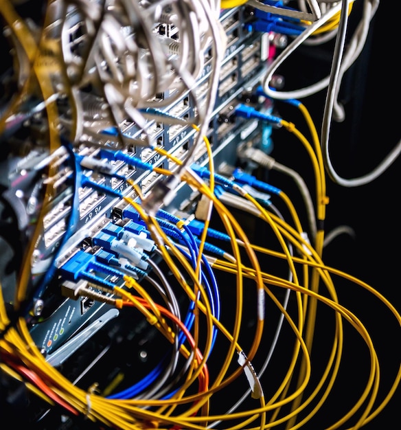 Close-up de racks de fibra