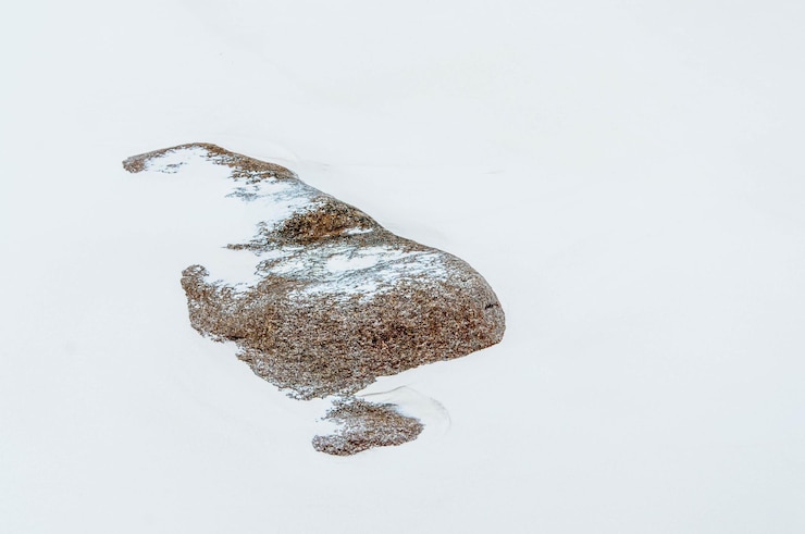 Foto close-up de rocha coberta de neve