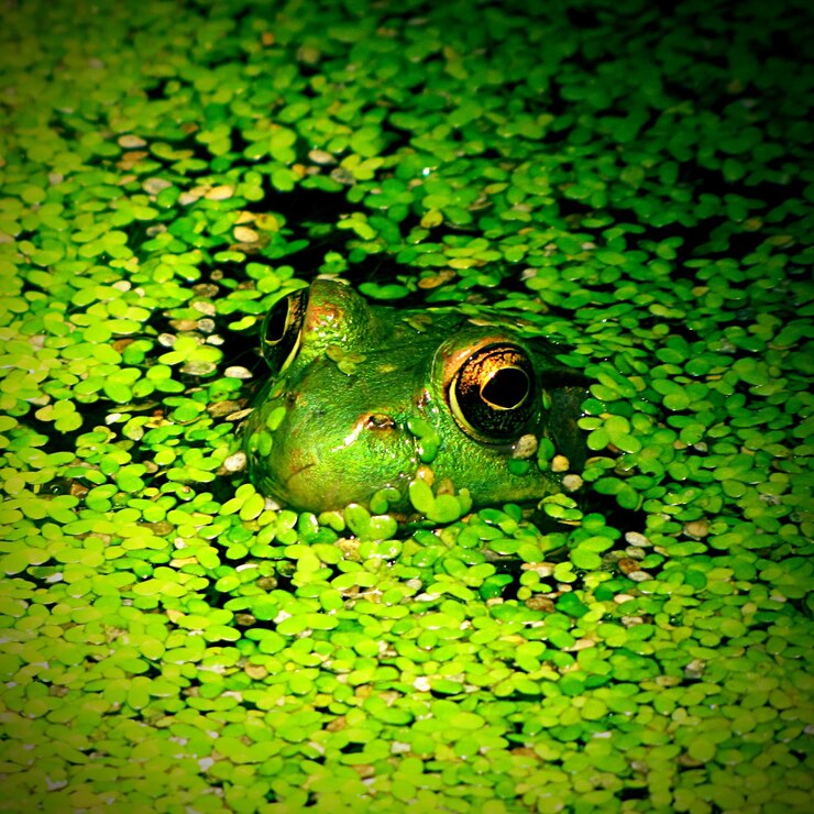 Foto close-up de sapo em uma lagoa