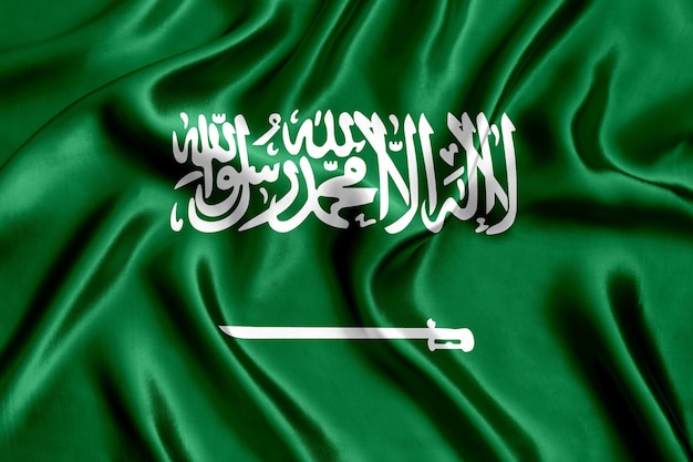 Close-up de seda da bandeira da arábia saudita