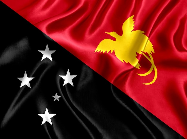 Close-up de seda da bandeira da Papua Nova Guiné