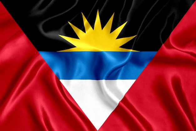 Close-up de seda da bandeira de Antígua e Barbuda