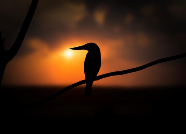 Foto close-up de silhueta de pássaro empoleirado em um galho contra o céu durante o pôr do sol