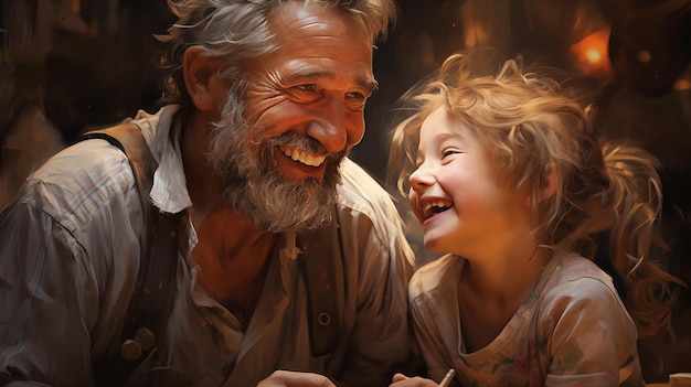 Close-up de sorrisos felizes de pai e filha no Dia do Pai