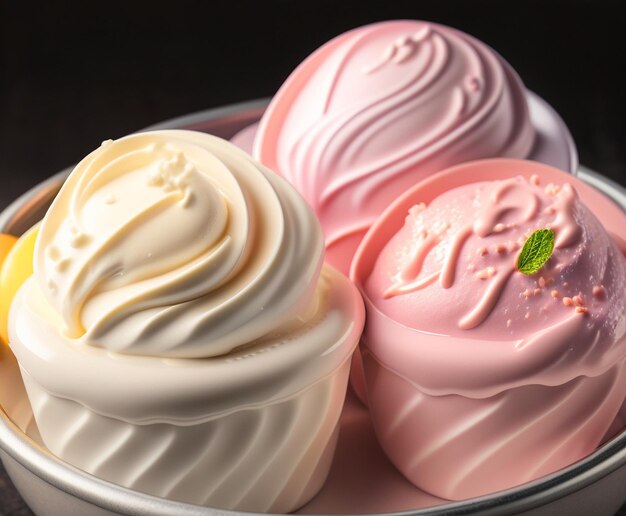 Close-up de sorvete de sabor diferente em uma tigela AIGenerated