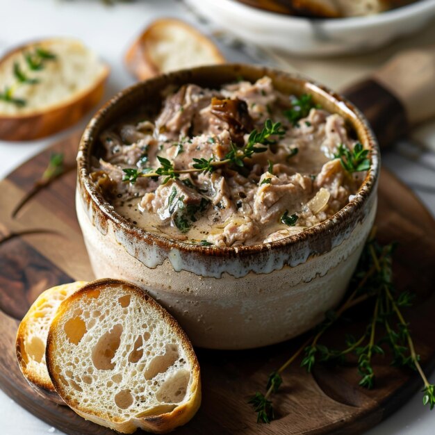 Foto close-up de suntuosas rillettes francesas elegantemente revestidas