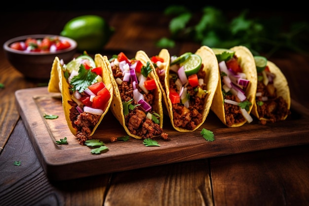 Close-up de tacos mexicanos saborosos de pastor em um prato