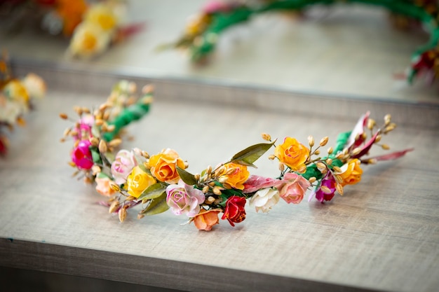 Close up de tiara floral