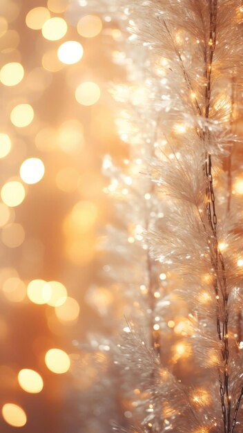 Close-up de Tinsel de Natal cintilante com luzes Bokeh suaves geradas por IA