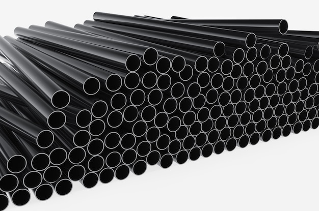 Close-up de tubos de plástico em um fundo branco 3d rendem a ilustração.