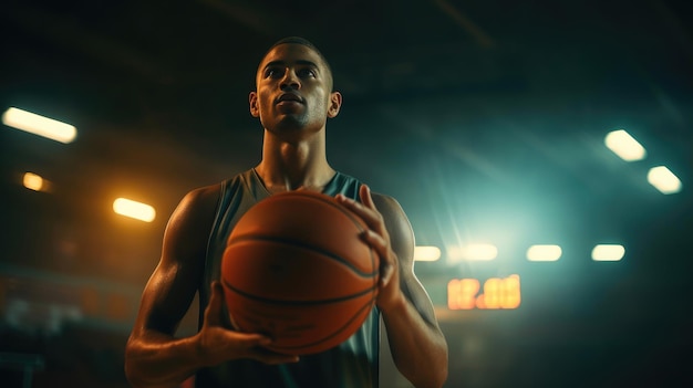 Close-up de um atleta com basquete