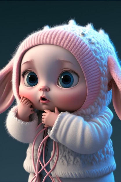 Close-up de um bebê usando um chapéu de coelho generative ai