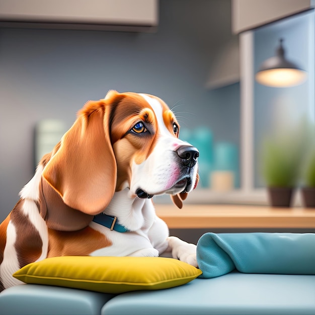 Close-up de um belo cão beagle no veterinário Cão de estimação bonito doente sentado na mesa de exame na clínica veterinária