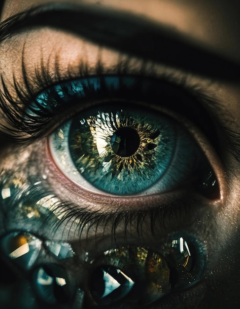 Close-up de um belo olho feminino com efeito de vidro quebrado Imagem de fantasia ai generativa