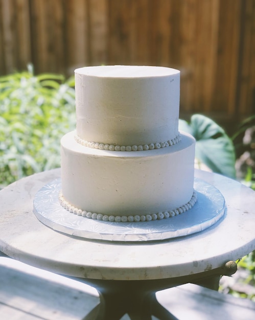 Foto close-up de um bolo de casamento