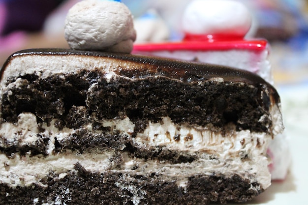 Foto close-up de um bolo de chocolate