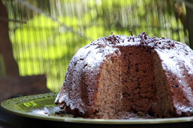 Foto close-up de um bolo de chocolate