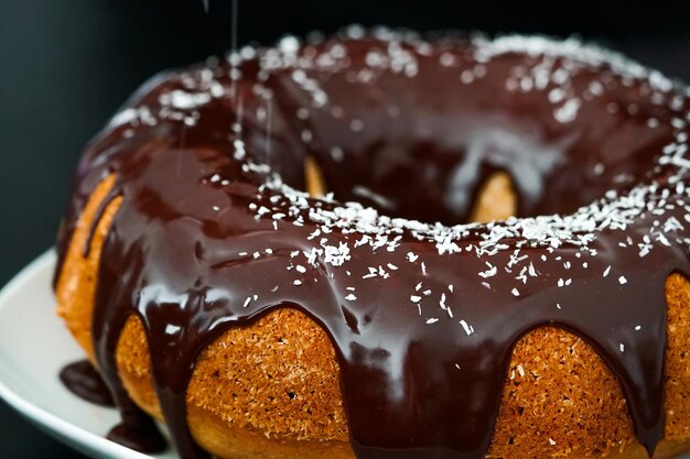 Close-up de um bolo de chocolate