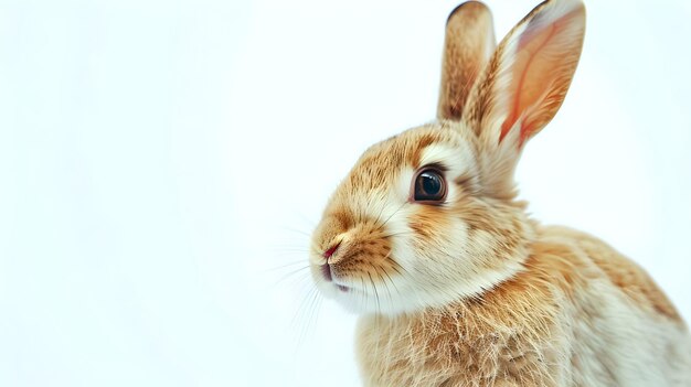 Close-up de um bonito coelho castanho em um fundo branco puro Perfeito para temas de Páscoa e animais de estimação HighQuality Stock Image AI