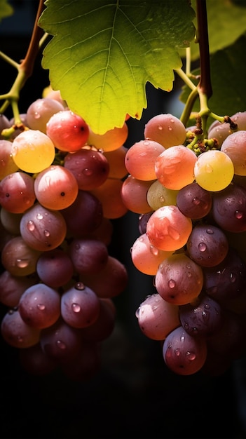 Close-up de um cacho de uvas na videira