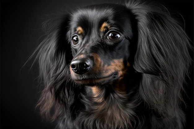 Close-up de um cachorro em um fundo preto