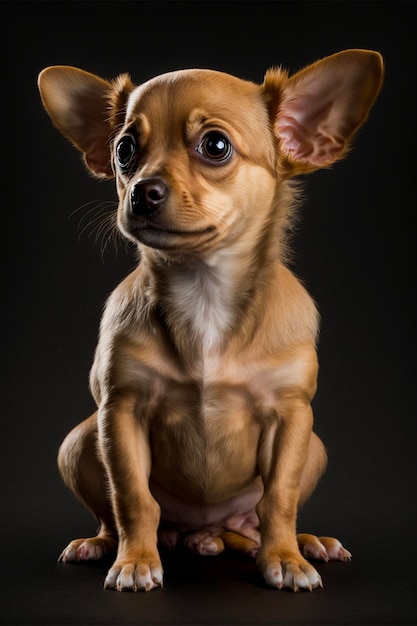 Close-up de um cachorro pequeno em um fundo preto