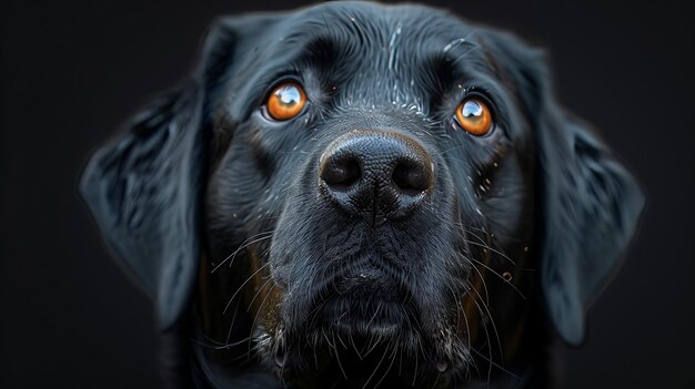 Foto close-up de um canidae com olhos laranja olhando para a escuridão