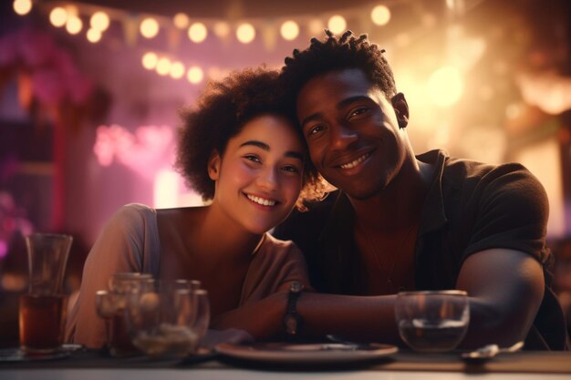 Close-up de um casal interracial desfrutando de um ai generativo