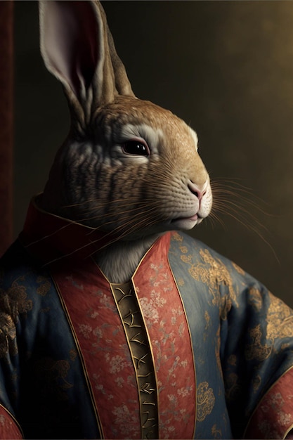 Close-up de um coelho vestindo uma fantasia generativa ai