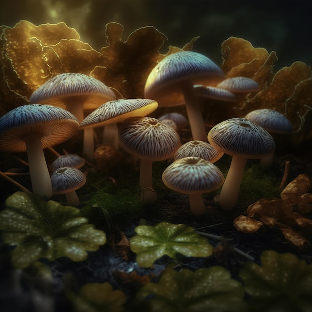 close-up de um cogumelo na IA generativa da floresta