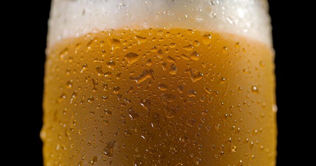 Foto close-up de um copo de cerveja contra um fundo preto