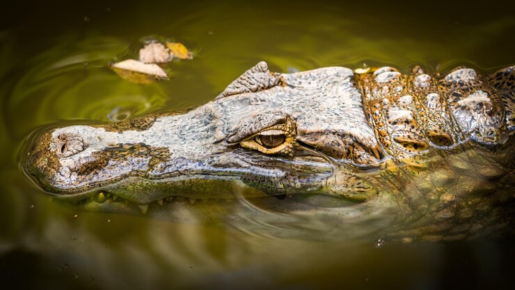 Foto close-up de um crocodilo nadando em um lago