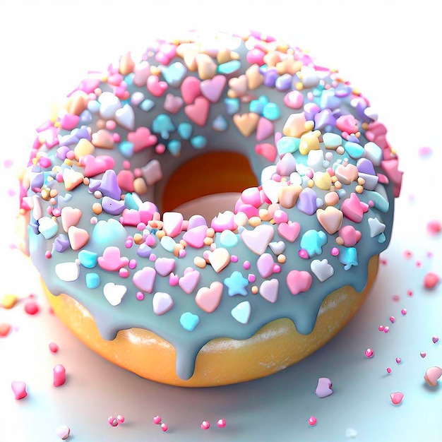 Foto close-up de um donut esmaltado com salpicaduras coloridas em cima