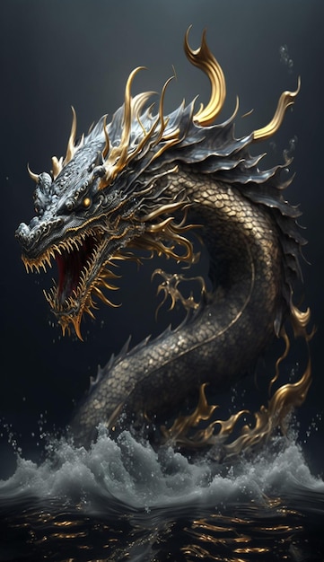 Close-up de um dragão em um corpo de água generativa ai