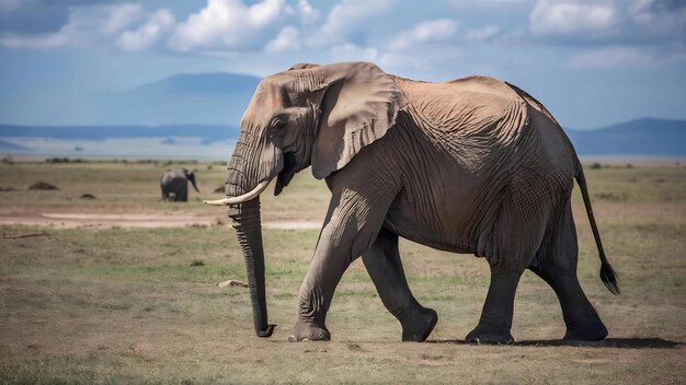 Foto close-up de um elefante caminhando na savana do parque nacional de amboseli, quênia, áfrica