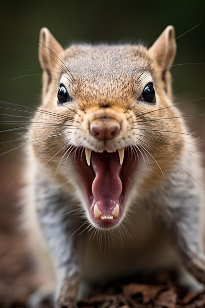 Foto close-up de um esquilo zangado mostrando seus dentes