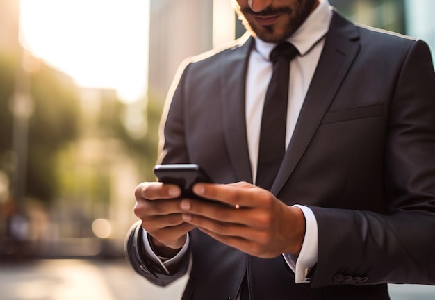 Foto close up de um homem usando o telefone móvel inteligente