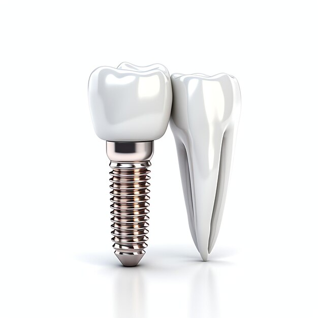 Foto close-up de um implante dentário ou dentes humanos saudáveis cirurgia de esmalte branco e implantes dentários