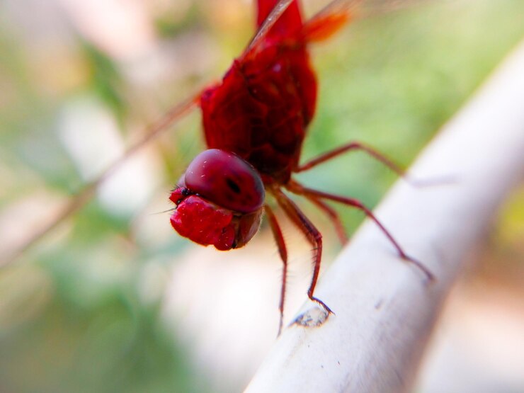 Foto close-up de um inseto em uma flor vermelha