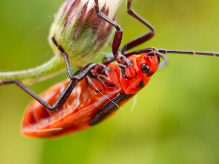 Foto close-up de um inseto juvenil de leite grande em um botão de flor