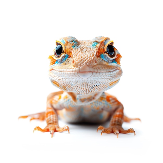 Close Up de um lagarto em um fundo branco AI gerativa