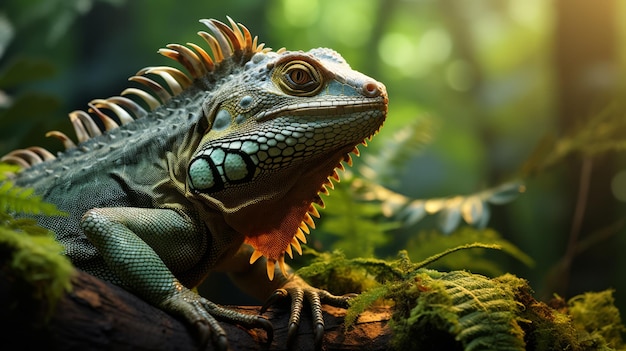 Close-up de um lagarto na floresta detalhe da vida selvagem de répteis