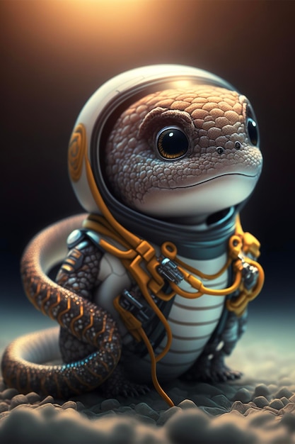 Close-up de um lagarto vestindo um traje espacial generativo ai