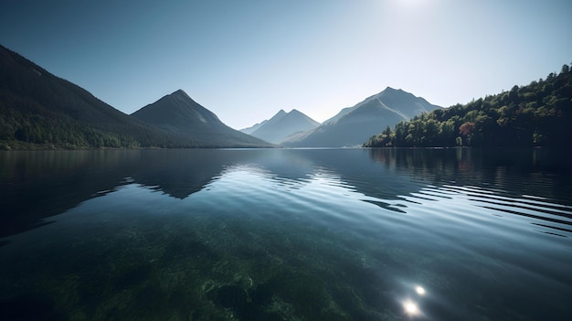 Close Up de um lago com montanhas ao longe