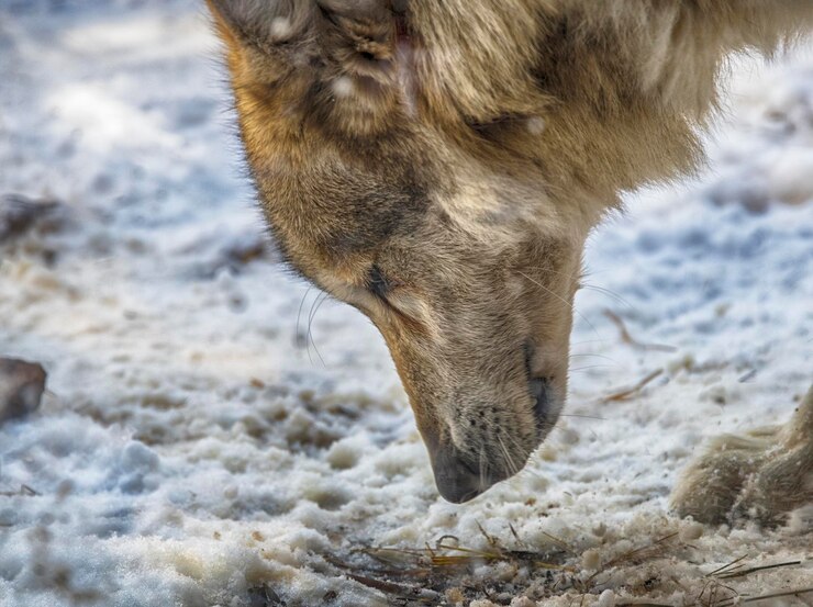 Foto close-up de um lobo no inverno